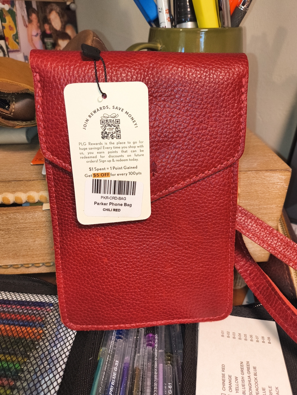 Portland Leather Crossbody Phone Bag - Chili Red Textured Leather
